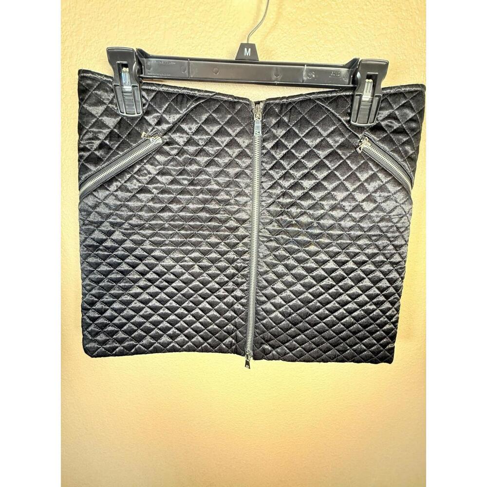 Laundry By Shelli Segal Black Quilted Mini Skirt Womens Size 6 Zip Front Pockets